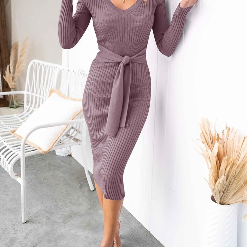 Purple Ribbed Turtleneck Bodycon Dress